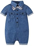 ARABOYO　赤ちゃん　連体服　一点セットロンパース　半袖　襟付き　vネック　デニムネックタイつき　かっこいい　紳士　ファッション　通気性　カバーオール　夏装　男の子　女の子　キッズ　子供　ベビー　