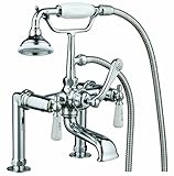 Barclay 4601-PL-SN Rim-Mounted Tub Faucet with Hand Shower, Cross Handles and 5-Inch Spout [並行輸入品]