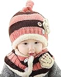 子供 ニット帽 ネックウォーマー セット ニットキャップ かわいい 赤ちゃん　野球 ふわふわ 暖かい (ピンク)