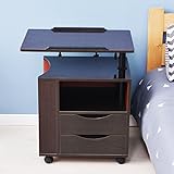 Dland 昇降式サイドテーブル ナイトテーブル チェスト サイドテーブル キャスター付き サイドワゴン ダークブラウン