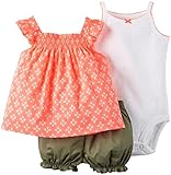 カーターズ carter's アパレル baby line 女の子 3点セット ロンパース トップス パンツ ホワイト ピンク カーキ 綿 121G403 【並行輸入品】 6ヶ月