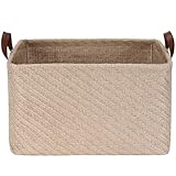 Hinwo 収納かご バスケット 収納ケース 折りたたみ 衣類 収納袋 ランドリー 洗濯カゴ 大容量 ハンドル付き クローゼット 衣類整理 洗濯物入れ 鉄骨フレーム リネン ジュート 撥水加工 （ウェーブ カーキ 42x30x25cm）