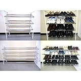 【S-6867WH】靴の量や 玄関 の広さに合わせて 伸縮 させて使える、便利な★ 伸縮自在 の　省スペース スライド式シューズラック 棚４段タイプ 【 ホワイト 】★幅67.5~128×奥行21×高さ67.5cm 【紳士靴の収納目安12足