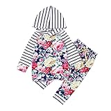 杜屋トヤ　新生児服　ベビー上下セット　かわいい花柄プリント長袖フード付きＴシャツ　トップス　ロングパンツ　ナチュラル　ルームウェア　赤ちゃん・子供・キッズ　プレゼント　0-18M　70cm/80cm/
