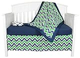 Green and Navy Blue Zig Zag and Big Dots 4 Piece Baby Crib Bedding Set by Bacati