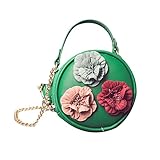 URIJK レディース ショルダーバッグ ハンドバッグ 2WAY 円形 PUレザー 斜めがけ 肩掛けバッグ おしゃれ 小物入れ チェーン 花付き ポシェット 6色 (グリーン)