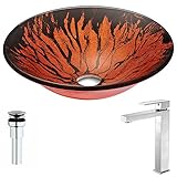Forteシリーズdeco-glass容器シンクであるレッドとブラックwith Enti蛇口でつや消しニッケル