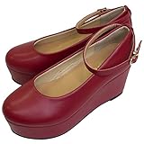 （アリサナ）arisana 厚底 ストラップ付き ウェッジソールパンプス ガールズ レッド L/24cm