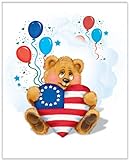 Patriotic Teddy Bear – Childrens壁アート、キッズ壁アート、保育園壁アート 8" x 10" EY05241