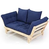 ソファ ソファーベッド 北欧ソファ 2人掛け ミルフィーユマットレス 天然木フレーム キャンバス×ネイビー