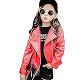 POTOJP 韓国風 少女 PU革 ジャケット レザージャケット キッズ ライダースジャケット 子供 コート キッズ 子供 カジュアル コート 女の子 子供服 ブルゾン かっこいい (160, レッド
