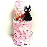 17008 おむつケーキ３段　女の子　魔女の宅急便　黒猫のジジ　おしゃれスパッツとスタイ付き　 キャラクターオムツケーキ　スタジオジブリ 出産祝い
