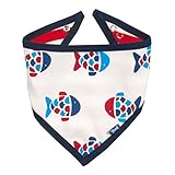 Kite 「カイト」-  リバーシブルスタイ - オーガニックコットン - 青色の魚 - Organic Cotton - Reversible Stripy Fish Bandana Bib - B