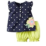 幼児服セット ドット花プリント半袖 t シャツ + ブルマ パンツ スーツ (80(0-1歳), ネイビー)
