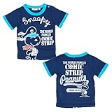 ◇◆スヌーピー【ピーナッツ】国内正規品◆◇スヌーピーのイニシャルがコード刺繍半袖プリントTシャツ (80cm, ネイビー)