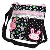 パプピ ポシェット 女の子 キッズ ウサギ キャラクターバック ショルダーバック 子供用 ブラック F