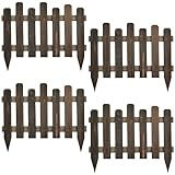 天然木製 花壇フェンス ボーダーフェンス ピケスティック 4枚セット ダークブラウン 幅77cm×高さ60cm JSBF-7760X4-DBR