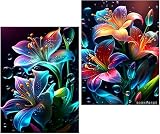 Amyaker ダイヤモンドアート キット 四角いビーズ 全面 2個セット ダイアモンドビーズ絵画キット DIY 手作り絵画 モザイクアート 5D モザイクアート ダイヤモンド塗装 全面貼り付けタイプ 30x40cm ユリ花