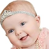 Nice Days（ナイス　ディズ） 赤ちゃん　子供のヘアバンド　可愛いクラウンヘアクリップ  ヘアアクセサリー　王冠　記念 撮影 誕生日お祝い　細いバンド　結晶付 (シルバー)