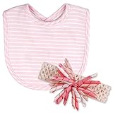 Stephan Baby Bib and Curly Bow Headband Gift Set, Pink and White Pinstripe by Stephan Baby