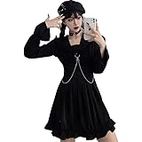 Amazon Co Jp レディース ワンピース 地雷系 量産型 長袖 チュニック ゴスロリ スカート ロック パンク ファッション ブラック 大きいサイズ ファッション