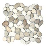 Java Tan andホワイトPebbleタイル1平方フィート。(メッシュマウント)