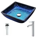 viaceシリーズdeco-glass容器シンクでBlazing Blue with Fann蛇口でクロム