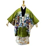 七五三 5歳 5才 男児 トータル13点フルセット 男の子 着物 紋付羽織袴 紋付袴 10タイプ/15(兜に巻物・緑)