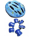 HORIZON 子供 用 ヘルメット＋キッズ プロテクター 軽量 サイクリング 自転車 用 (ブルー・星) (ブルー・十)