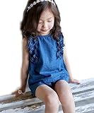 JUST style セットアップ 夏服 フリル デニム ブラウス パンツ 上下セット 女の子 (110 , デニム)