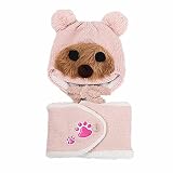 Youth Dream(ユースドリーム）かわいいベア風　キッズ用ニット帽+キッズマフラー　裹起毛　耳付き　ベビー 赤ちゃん（ピンク）