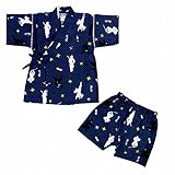 甚平 ベビー 男の子 忍者柄 上下セット じんべい じんべえ ネイビー 80