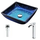 viaceシリーズdeco-glass容器シンクでBlazing Blue withキーで蛇口ポリッシュクローム