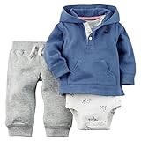 カーターズ Carter's フレンチテリー フード付カーディガン 半袖ボディスーツ パンツ 豪華3点セット 男の子 3-Piece Pullover Set 9M (67-72cm) [並行輸入品]