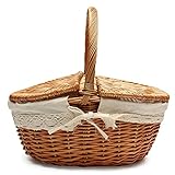 Dasara 10 kgまでウィッカー手ピクニックストレージショッピングバスケットハンパー蓋、ハンドル付き