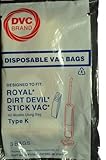 Royal Dirt Devil Type K Stick Vac Bags, DVC Replacement Brand, designed to fit Royal Dirt Devil Stic