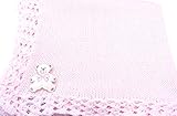 ニットHand Crochet FinishedピンクコットンBaby Blanket with LargeホワイトBear