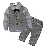 Linyuan ファッション Baby Boys Cotton Pants & Vest & Shirt & Bowtie 4PCS Clothes Gentleman Suit セット