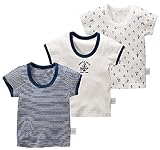 Zetoon ボーイズ 半袖シャツ 男の子 子供服 ジュニア ボーダー 3枚セット インナーシャツ 半袖インナー 男児 丸首 Tシャツ 子供肌着 通園 通学 80-140cm (90)