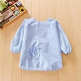 ベビー 長袖 エプロン 子供 幼児 スモック 食事用 ポケット付き 全3色 2歳-5歳 ブルー