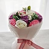 BIOフレグランスソープフラワー　Newローズブーケ　クリアバック・ギフトボックス付　お祝い　記念日　お見舞い　バレンタインデー　ホワイトデー　母の日　　 (エレガントピンク【京小風呂敷セット】)