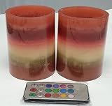 マルチレイヤカラーFlameless Candles withタイマー、オレンジライムscented-remoteコントロール2のセット、トール4インチ