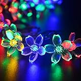 イルミネーション ストレート,ガーデンライト,【ELTD】クリスマス ライト LED防雨防水型 カラー 桃花形電飾 ドロープライトフォールライト 太陽発電 光センサー内蔵 自動ON/OFFー (桃花形