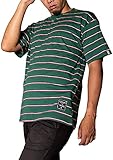 メンズ Tシャツ 半袖T シャツ トップス カットソー クルーネック ボーダー Tshirt tee shirt ゆったり オーバーサイズ 大きいサイズ 大きめ tシャツ 半袖 ストライプ 韓国 おしゃれ 春 夏 夏服 春夏 丸首 速乾 通気 涼しい カジュアル ファッション 原宿風 かっこいい かわいい お洒落 スケーター サーファー ボーダーtシャツ ストレッチ スポーツ グリーン M