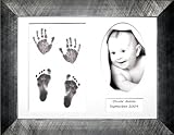 BabyRice Baby Handprint & Footprint Kit with 11.5x8.5 brushed Pewter Display Frame, White 3 space mo