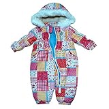 キッズ・ベビー スキーウエア ファーフード 中綿たっぷり ジャンプスーツ 女の子 女児 (ピンク 95cm)