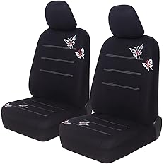 Amazon オートユース Autoyouth ポリエステル生地 フロントシートカバー 2ピース 車用ユニバーサルフィット バタフライ刺繍 ファブリック ブラック 4pcs ブラック Y 4pcs シートカバー 車 バイク