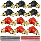 MKBKLLJY 12個 直角 RCA アダプター M/F 90 度エルボ 金メッキ RCA オス - RCA メス コネクタ 直角プラグ アダプター ケーブル タイ付き 対応 ホーム シアター HDTV DVD アンプ スピーカー用