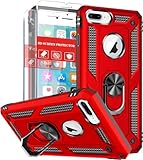SunRemex iPhone 8 Plusケース、iPhone 7 Plusケース、iPhone 6/6s Plusケース、HDスクリーンプロテクター&キックスタンド付き[ミリタリーグレード]iPhone 8/7/6/6s Plus用(レッド)