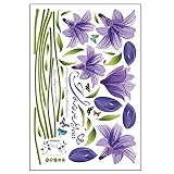 ウォールステッカー 花 ユリ 百合 大輪の花 蝶 [パープル] 北欧 モダン かわいい 壁紙シール 両面印刷